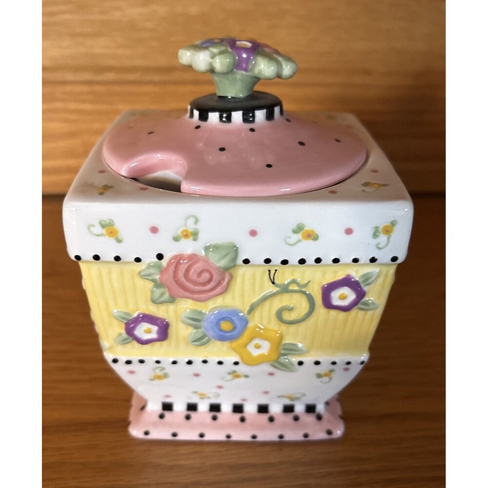 Mary Engelbreit Meadow Hostess Canister Jar 4.5" Pink Yellow EUC 2001